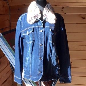 J Jill Detachable Fur Collar Denim Jacket